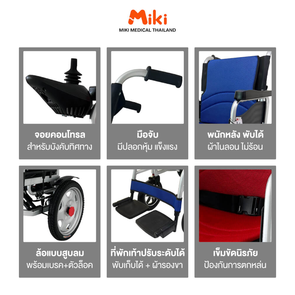 รถเข็นวีลแชร์ไฟฟ้า MIKI THAILAND JD-L07 สีน้ำเงิน